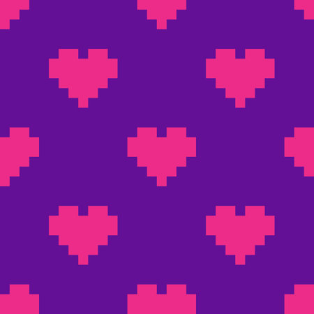 Abstract seamless pattern of pink hearts in a pixel art style.のイラスト素材