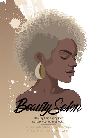 African girl in a frame with short curly hair over splashesのイラスト素材