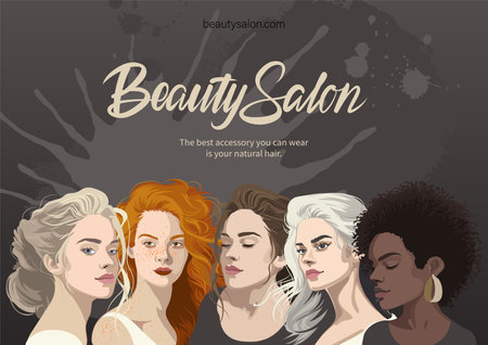 Group portrait of a five beautiful girls with various hair color and styleのイラスト素材
