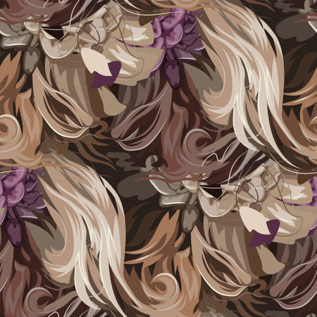 Repeated pattern of hair structure decorated with flowers.のイラスト素材