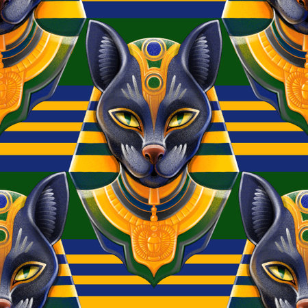 Bastet goddes. Cat wearing pharaohs headdress in the style of digital airbrushingの写真素材