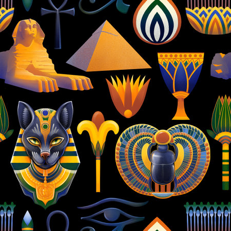Seamless pattern of a symbols of the ancient Egyptの写真素材