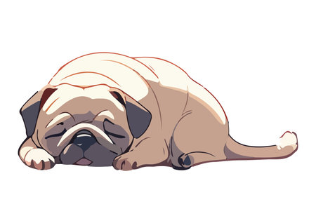 Cute pug having a nap, snugly curled upisolated on a black backgroundのイラスト素材