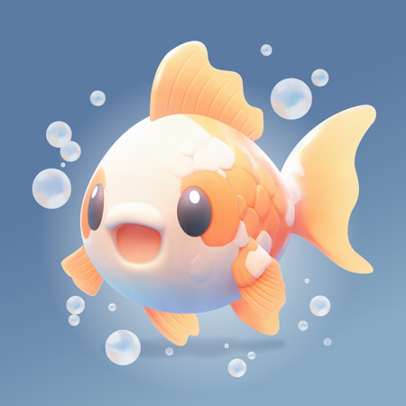 Cute little gold fish with a kind smiling face and big eyes.のイラスト素材