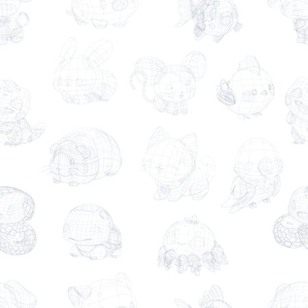 Cute little animal pets with a kind smiling faces and big eyes.のイラスト素材