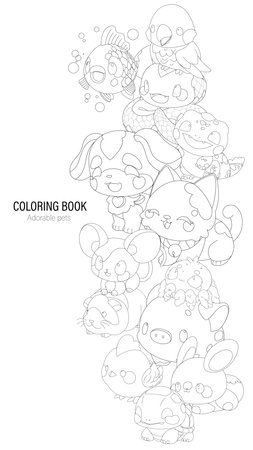 Group of a cute little animals with a kind smiling face and big eyes.のイラスト素材