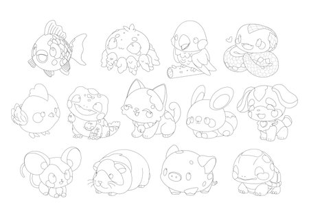 Collection of a cute little animals with a kind smiling faces and big eyes.のイラスト素材
