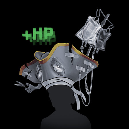 Concept art of an enchanted living Munchhausens hat with a scissors and IV dripsの写真素材