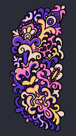 An intricate vector floral ornament with swirling abstract shapes in psychedelic aestheticsのイラスト素材