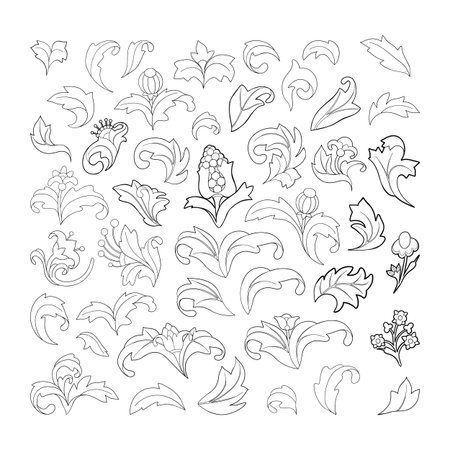 Graphic medieval floral elementsのイラスト素材