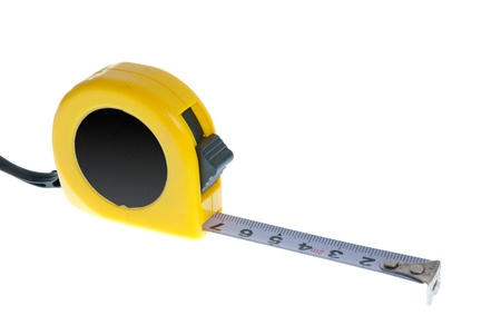 Opened tape measure isolated on white background.