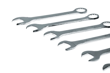 Chrome wrench key set isolated on white background.