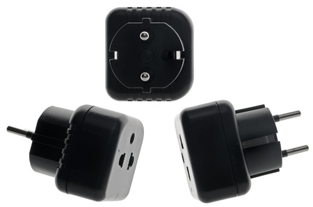 Black power adaptor isolated on White Background.