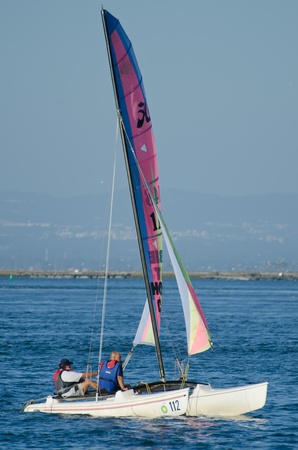AVEIRO - AUGUST 27: Catamaran team during the 49th Cruzeiro da Ria August 27, 2011 in Aveiro, Portugal.のeditorial素材