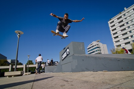 MAIA, PORTUGAL - OCTOBER 08: Hugo Cruz during the Osiris Maia Skate Challenge on October 08, 2011 in...
