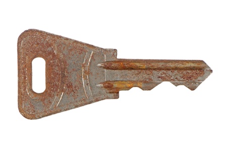 Rusty key isolated on white background.の写真素材