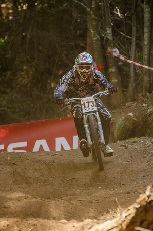 LOUSA, PORTUGAL - MARCH 11: Edgar Prado during the 2nd Stage of the Taca de Portugal Downhill Vodafone on march 11, 2012 in Lousa, Portugal.のeditorial素材