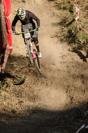 LOUSA, PORTUGAL - MARCH 11: Antonio Pajuelo during the 2nd Stage of the Taca de Portugal Downhill Vodafone on march 11, 2012 in Lousa, Portugal.のeditorial素材
