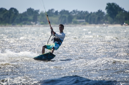 MURTOSA, PORTUGAL - JULY 15: Paulo Azevedo in the Portuguese National Kitesurf Championship 2012 on july 15, 2012 in Murtosa, Portugal.のeditorial素材