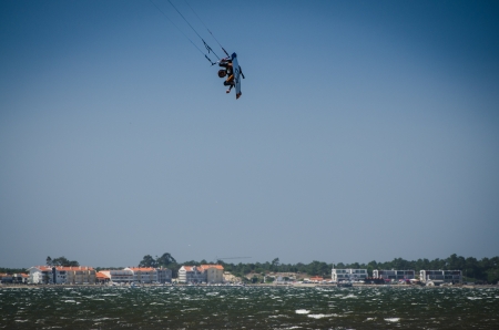 MURTOSA, PORTUGAL - JULY 15: Participant in the Portuguese National Kitesurf Championship 2012 on july 15, 2012 in Murtosa, Portugal.のeditorial素材