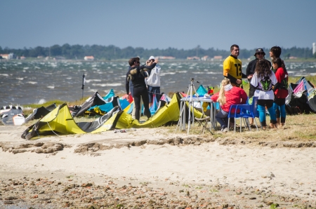 MURTOSA, PORTUGAL - JULY 15: Participants in the Portuguese National Kitesurf Championship 2012 on july 15, 2012 in Murtosa, Portugal.のeditorial素材