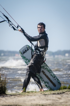 MURTOSA, PORTUGAL - JULY 15: Participant in the Portuguese National Kitesurf Championship 2012 on july 15, 2012 in Murtosa, Portugal.のeditorial素材