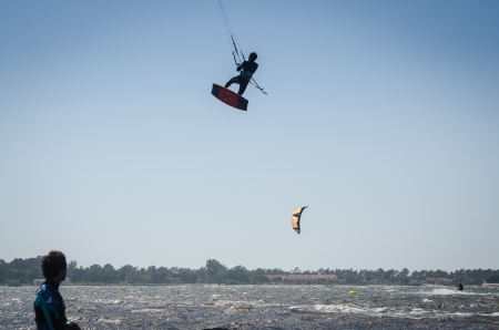MURTOSA, PORTUGAL - JULY 15: Participants in the Portuguese National Kitesurf Championship 2012 on july 15, 2012 in Murtosa, Portugal.のeditorial素材