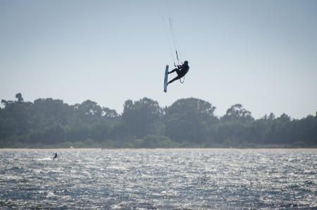 MURTOSA, PORTUGAL - JULY 15: Participant in the Portuguese National Kitesurf Championship 2012 on...