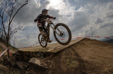 PENELA, PORTUGAL - SEPTEMBER 9: Ruben Horta during the 6th Stage of the Taca de Portugal Downhill Vodafone on september 9, 2012 in Penela, Portugal.のeditorial素材