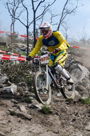 PENELA, PORTUGAL - SEPTEMBER 9: Francisco Lopes during the 6th Stage of the Taca de Portugal Downhill Vodafone on september 9, 2012 in Penela, Portugal.のeditorial素材