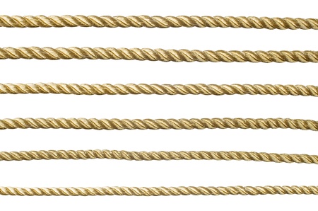 Seamless golden rope isolated on white background for continuous replicate.