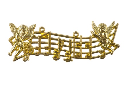 Christmas decoration musical notes isolated over white.の写真素材