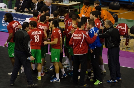 ESPINHO, PORTUGAL - NOVEMBER 4 : Portuguese team tduring the European Championship qualifying match Portugal - Macedonia, November 4, 2012 in Espinho, Portugalのeditorial素材