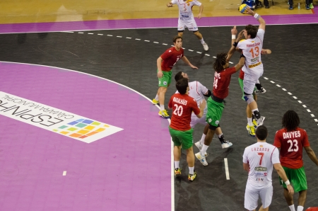 ESPINHO, PORTUGAL - NOVEMBER 4 : Mirkulovski (MKD) during the European Championship qualifying match Portugal - Macedonia, November 4, 2012 in Espinho, Portugalのeditorial素材