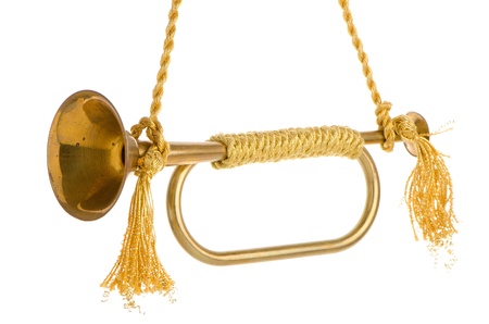 Antique Bugle isolated on white background.の写真素材