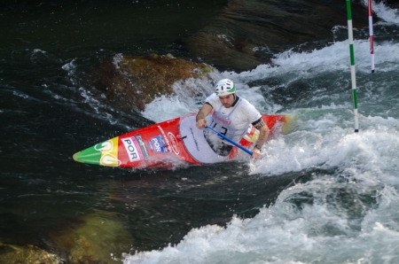VILA NOVA DE CERVEIRA, PORTUGAL - FEBRUARY 3: Jose Carvalho during the Taca Iberica de Slalom on february 3, 2013 in Vila Nova de Cerveira, Portugal.のeditorial素材