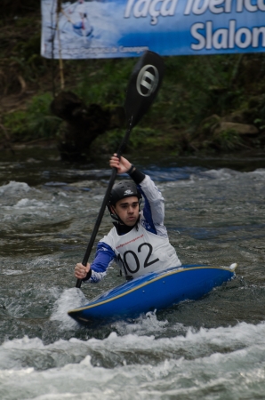 VILA NOVA DE CERVEIRA, PORTUGAL - FEBRUARY 3: Rui Flores during the Taca Iberica de Slalom on february 3, 2013 in Vila Nova de Cerveira, Portugal.のeditorial素材