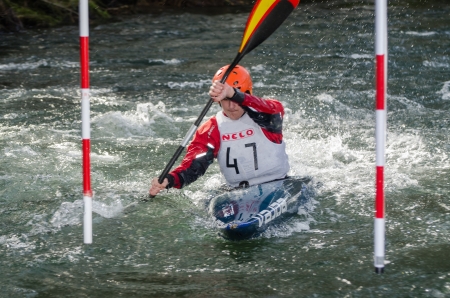 VILA NOVA DE CERVEIRA, PORTUGAL - FEBRUARY 3: Manuel Gomez during the Taca Iberica de Slalom on february 3, 2013 in Vila Nova de Cerveira, Portugal.のeditorial素材