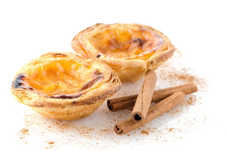 Pasteis de nata, typical pastry from Lisbon - Portugal, isolated on white background.