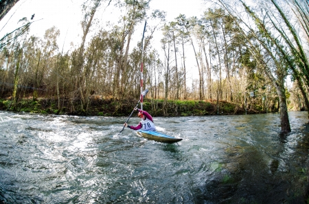 VILA NOVA DE CERVEIRA, PORTUGAL - FEBRUARY 3: Axel Blanco during the Taca Iberica de Slalom on february 3, 2013 in Vila Nova de Cerveira, Portugal.のeditorial素材