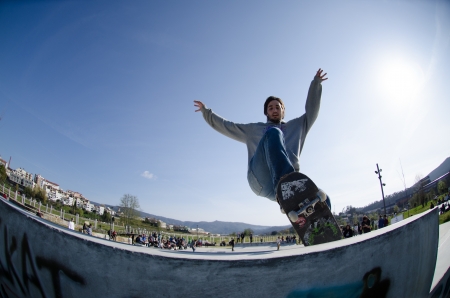 VALE DE CAMBRA, PORTUGAL - APRIL 06: Sandro Lucas at Best Trick Skate Contest by Kate on april 06, 2013 in Vale de Cambra, Portugal.のeditorial素材
