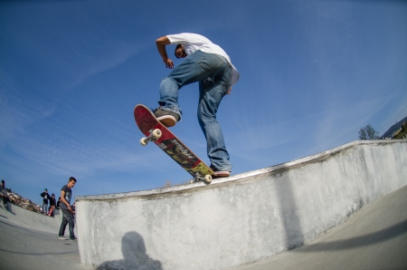 VALE DE CAMBRA, PORTUGAL - APRIL 06: Pico Maia at Best Trick Skate Contest by Kate on april 06, 2013 in Vale de Cambra, Portugal.のeditorial素材