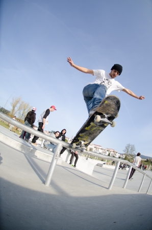 VALE DE CAMBRA, PORTUGAL - APRIL 06: Unidentified skater at Best Trick Skate Contest by Kate on april 06, 2013 in Vale de Cambra, Portugal.のeditorial素材