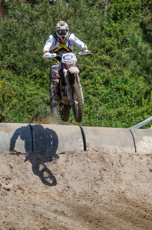 VALE DE CAMBRA, PORTUGAL - APRIL 14: Pedro Rafael at the 11th National Enduro Championship on april 14, 2013 in Vale de Cambra, Portugal.のeditorial素材