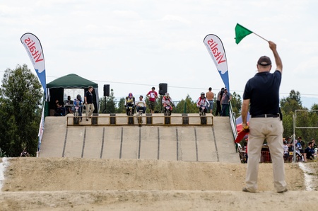 CASTELO BRANCO, PORTUGAL - MAY 5: Cruiser race start at the 3rd stage of the Luso-Spanish BMX race...