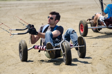 ILHAVO, PORTUGAL - MAY 12: Filipe Lemos on a Kitebuggy during the Festival do Vento  on may 12, 2013 in Ilhavo, Portugal.のeditorial素材