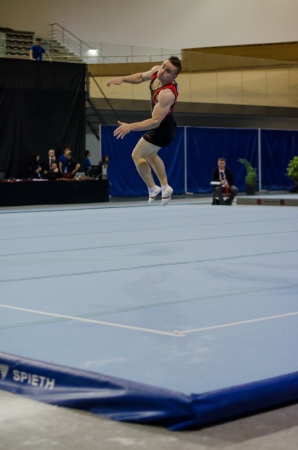 ANADIA, PORTUGAL - JUNE 21: Scott Morgan (CAN) during the Art Gymnastics FIG World Cup Challenge on june 21, 2013 in Anadia, Portugal.のeditorial素材