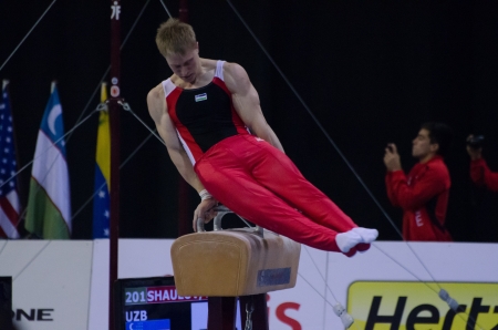 ANADIA, PORTUGAL - JUNE 21: Eduard Shaulov (UZB) during the Art Gymnastics FIG World Cup Challenge on june 21, 2013 in Anadia, Portugal.のeditorial素材