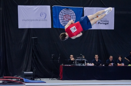 ANADIA, PORTUGAL - JUNE 21: Enrique Sepulvedra (CHI) during the Art Gymnastics FIG World Cup Challenge on june 21, 2013 in Anadia, Portugal.のeditorial素材