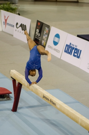 ANADIA, PORTUGAL - JUNE 21: Adrian Gomez (BRA) during the Art Gymnastics FIG World Cup Challenge on june 21, 2013 in Anadia, Portugal.のeditorial素材